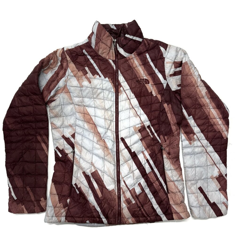 The North Face Thermoball Jacket Womens Small Puffer‎ Red White Geometric
